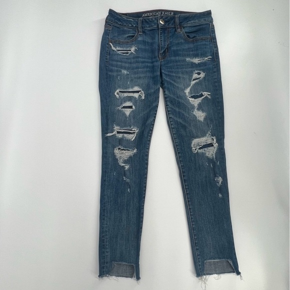 American Eagle Outfitters Denim - American Eagle Outfitters Super Low Stretch Distressed Jeggings Size 28 Junior’s